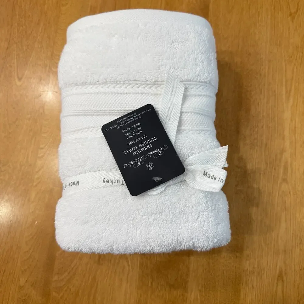 Brooks Brothers Premium Turkish Cotton Hand Towels Set of 2 White Plush Spa NWT
